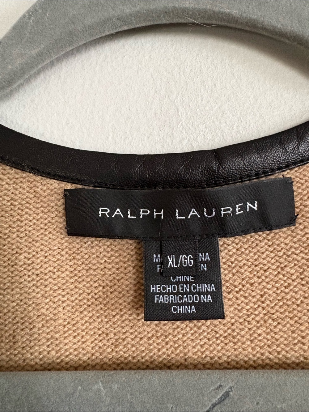 Ralph Lauren Black Label 100% Cashmere Cardigan Leather Trim XL - Picture 4 of 6